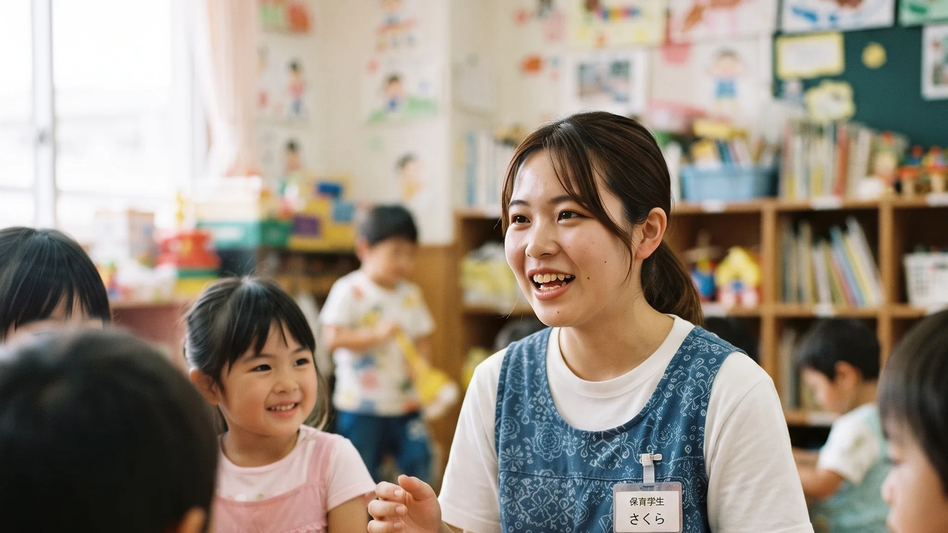 保育士と園児が笑顔で関わる保育の現場