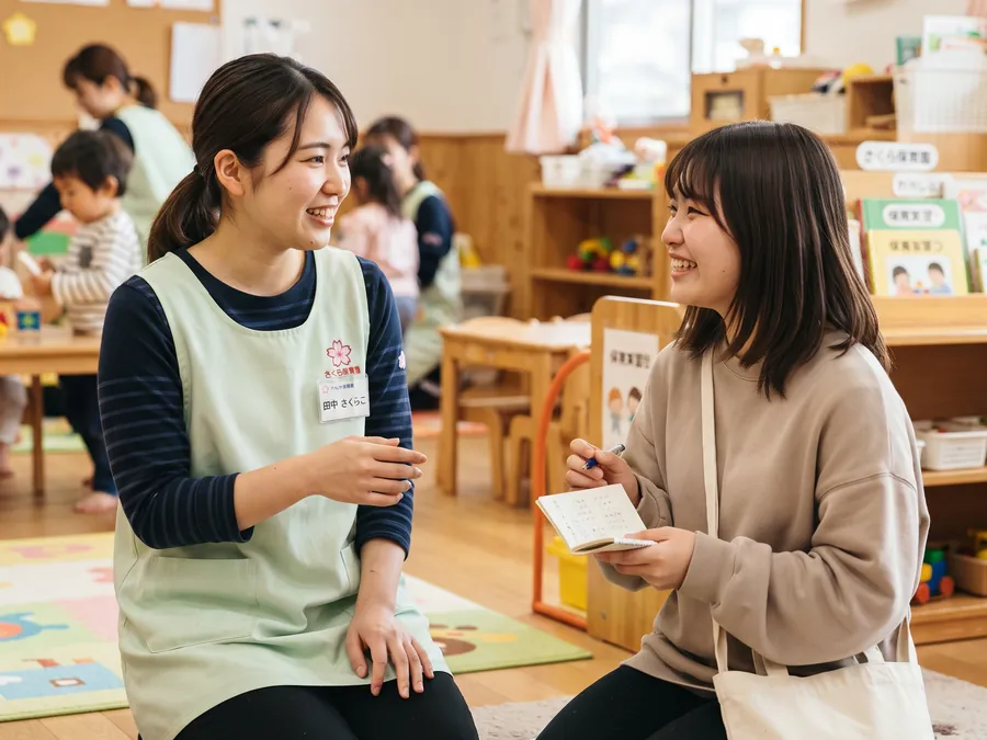 保育士実習生と職員の面談の様子